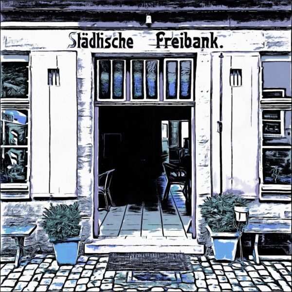 Wie aus dem Bilderbuch: Der Eingang zur Freibank am Waagplatz (Foto & Bearbeitung: Ralph Stenzel)
